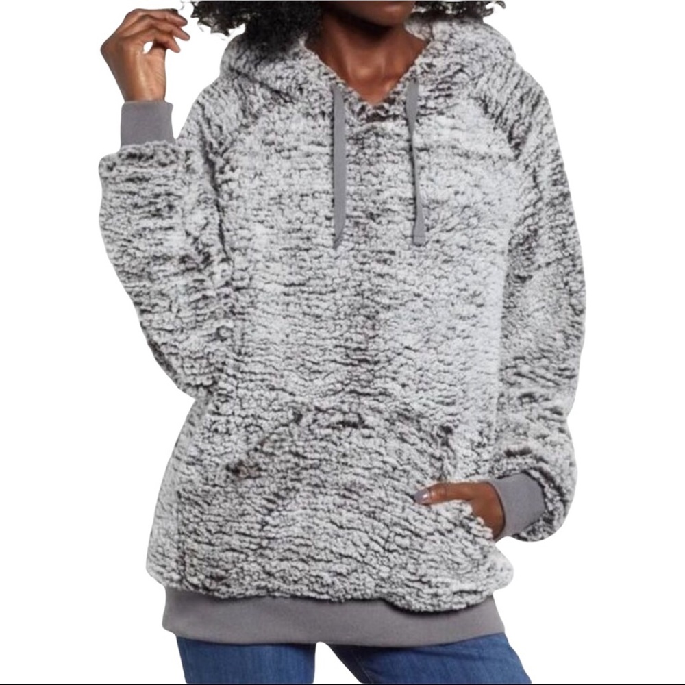 SOLD! Thread & Supply Gray & White Sherpa Fleece Hoodie Sweatshirt Sweater - Picture 1 of 8